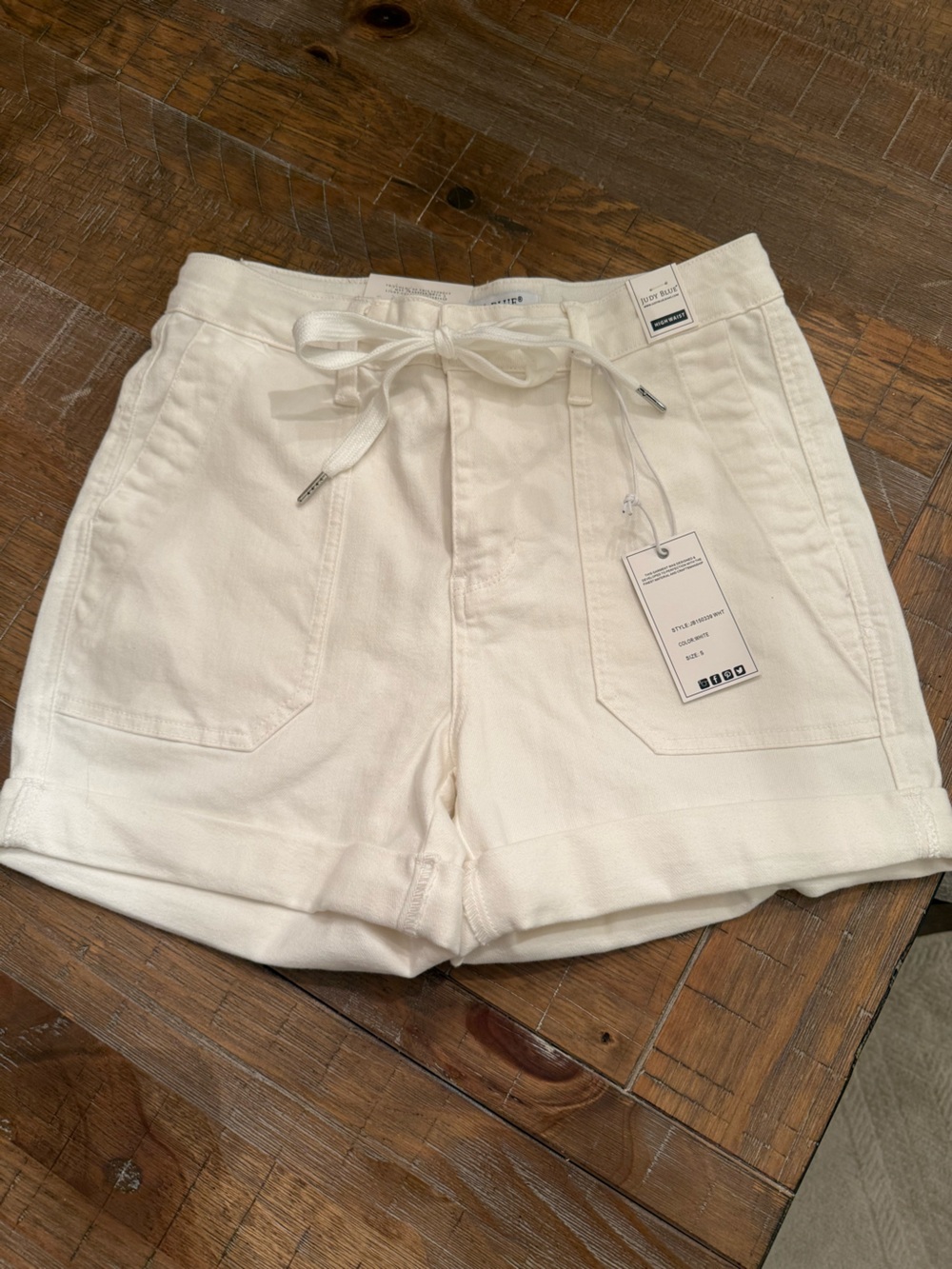 White Judy Blue Denim Drawstring Shorts